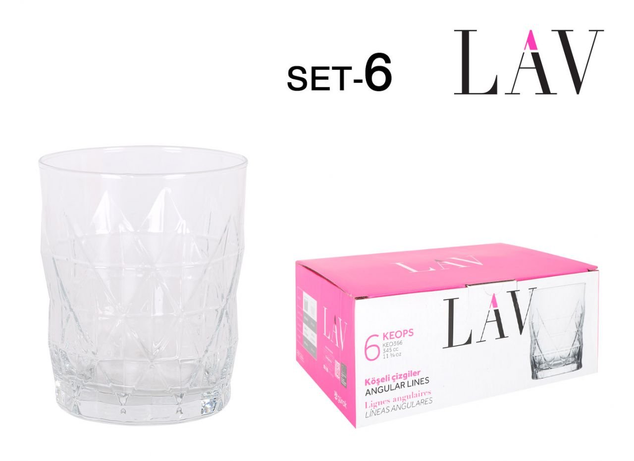 Lav Keops - Vaso bajo para Whisky - 345 ml - Pack de 6