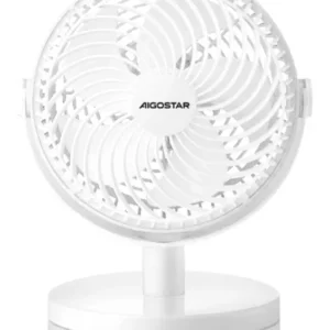 Ventilador de Mesa Pequeño de 5 aspas, 3w, blanco, 2 velocidades con cable de alimentación USB. Dimension: L200*W170*H225mm Longitud del cable: 0.8m Diámetro de la rejilla: 140mm