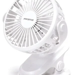 Clip en ventilador pequeño de 5 aspas, 4w, blanco y 3 velocidades, plástico duro, con cable alimentación de usb