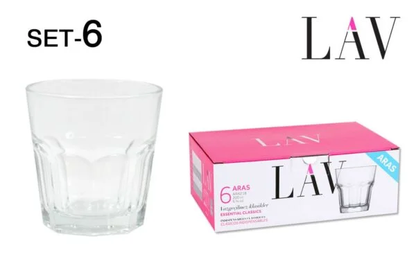 (ARA218F) SET 6 VASOS AGUA 200cc "ARAS"