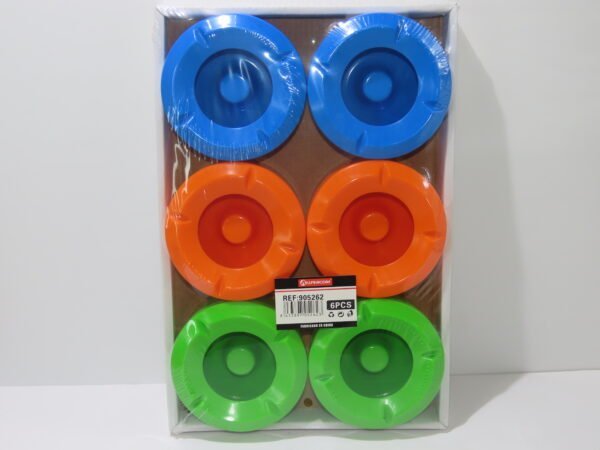 SET DE 6 CENICEROS PLÁSTICO CON TAPA, 3 COLORES - Imagen 2