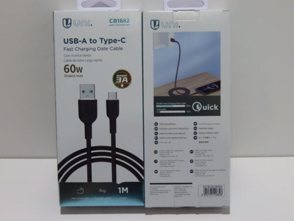 CABLE DE CARGA RÁPIDA 1M USB A TIPO-C 3A 60W NEGRO