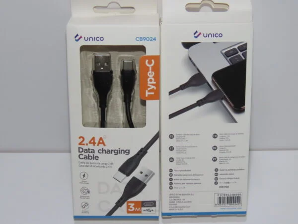 CABLE DE CARGA RÁPIDA 2.4A DE USB A TIPO-C 3M NEGRO - Imagen 2