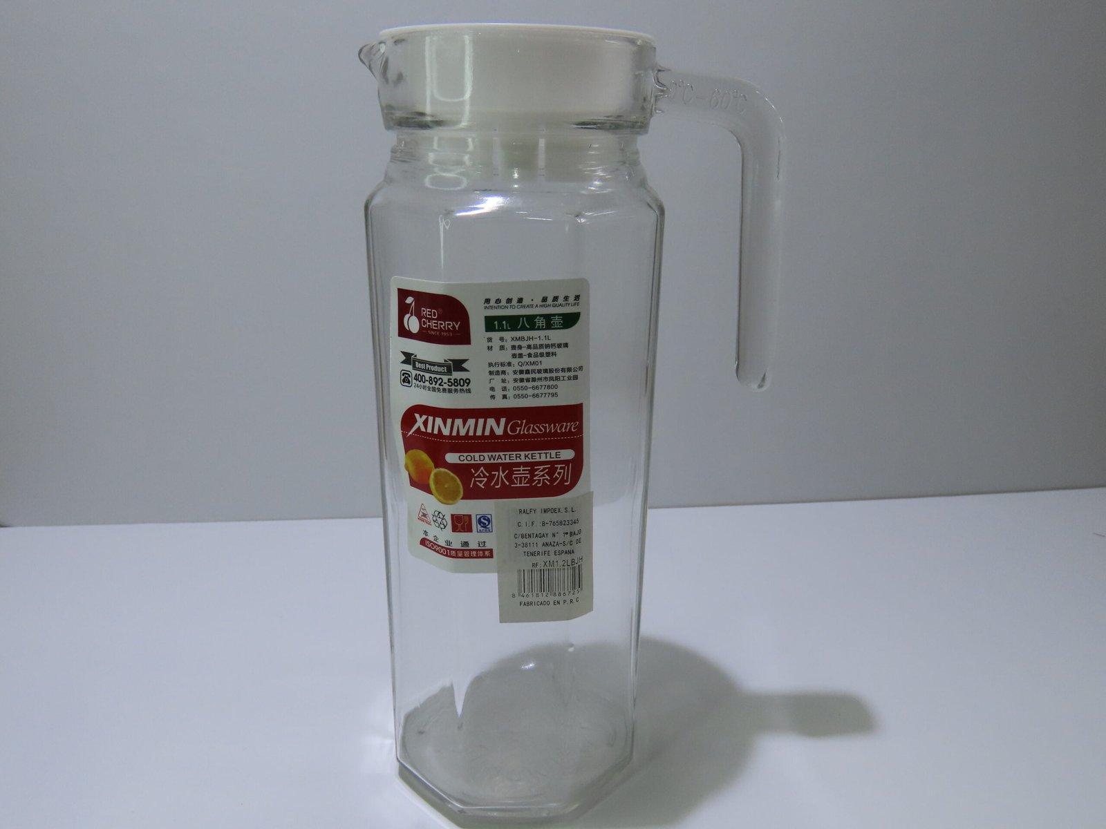 Jarra de Agua de Cristal 1,1 Litros con Tapa de Plástico - Imagen 2