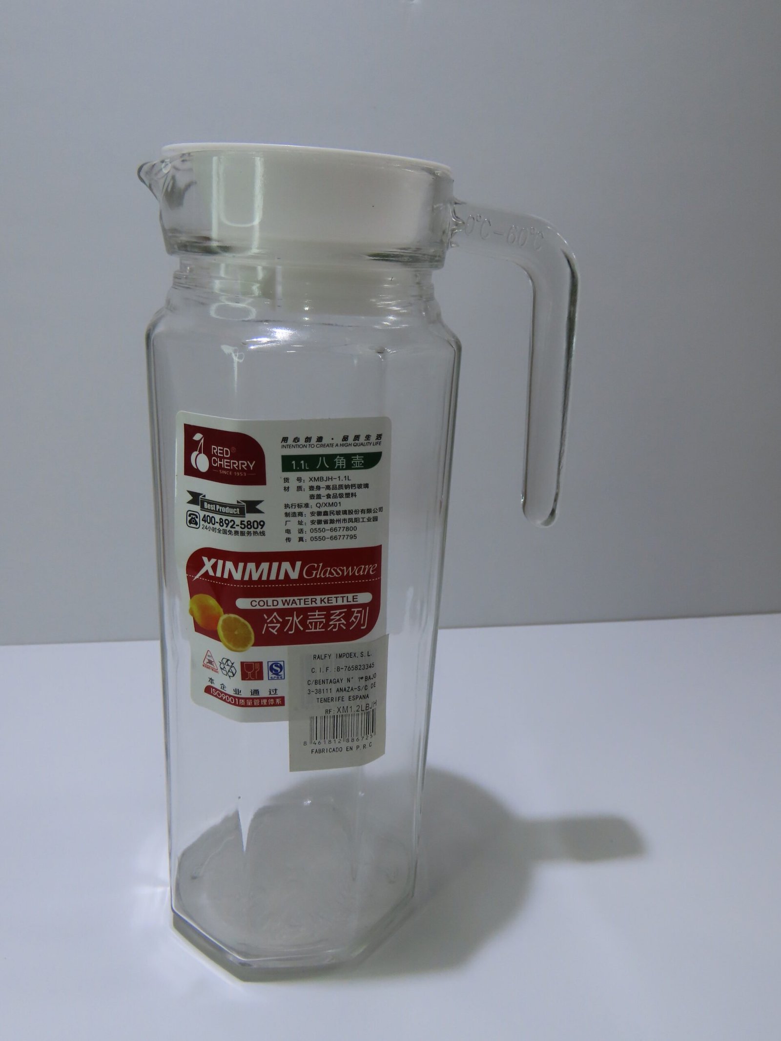 Jarra de Agua de Cristal 1,5 Litros con Tapa de Plástico