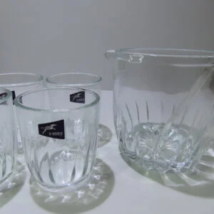SET CUBITERA CON 4 VASOS CRISTAL + PINZA
