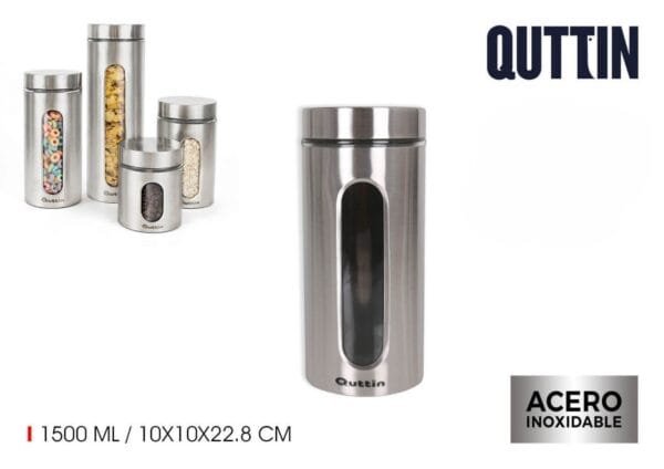 TARRO DE ACERO Y VIDRIO 1500 ML ALTA CALIDAD "QUTIN"