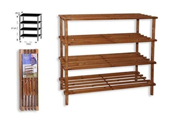 ZAPATERO DE MADERA 4 ALTURAS 74X26X67CM COLOR CAOBA "HERSIG"